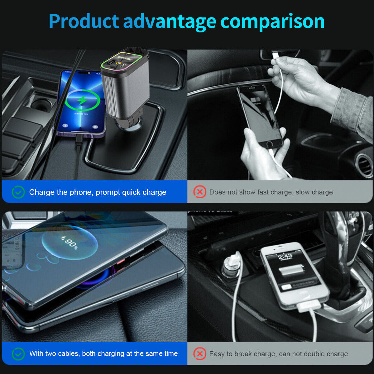 4 in 1 Retractable Smart Car Charger ( with Starlight Roof )