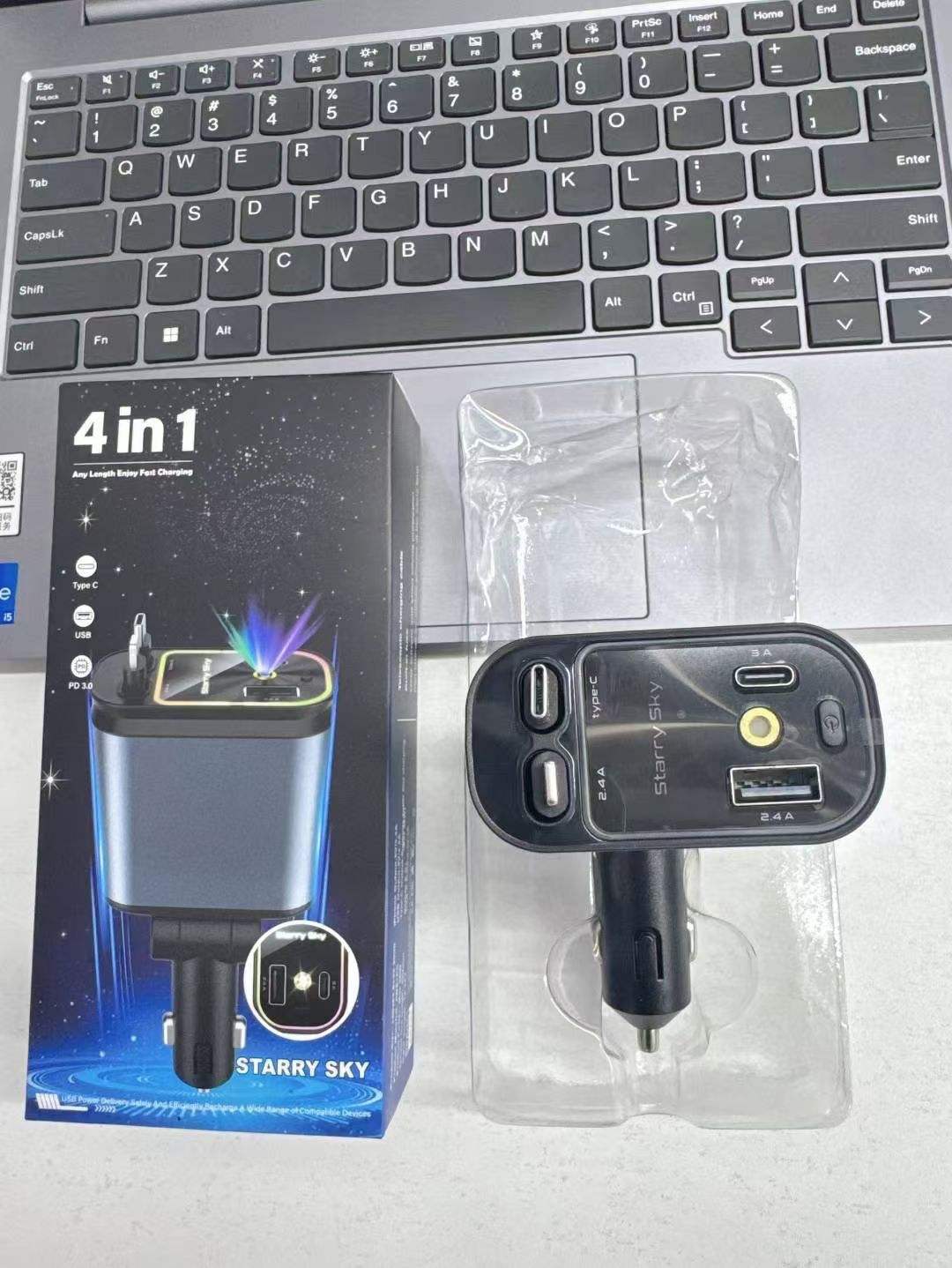 4 in 1 Retractable Smart Car Charger ( with Starlight Roof )