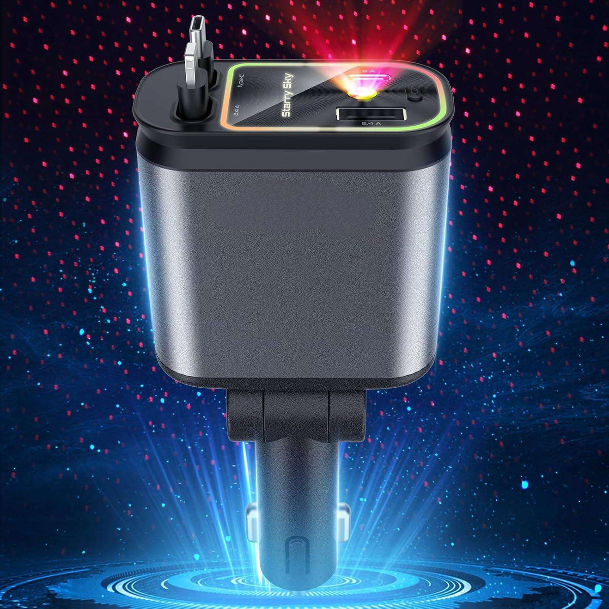 4 in 1 Retractable Smart Car Charger ( with Starlight Roof )
