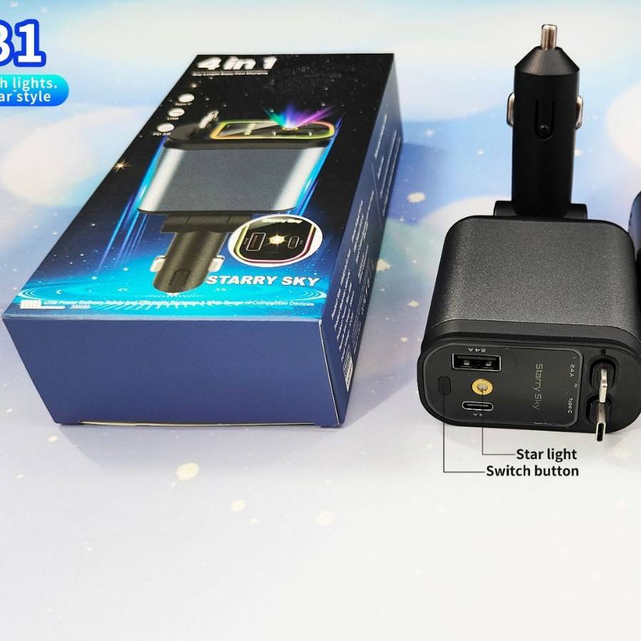 4 in 1 Retractable Smart Car Charger ( with Starlight Roof )