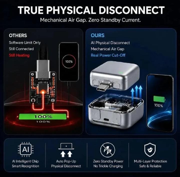 Full Charging Separator Premium Smart Auto Power Disconnector Auto Unplug Popup On Full Charging Type-C