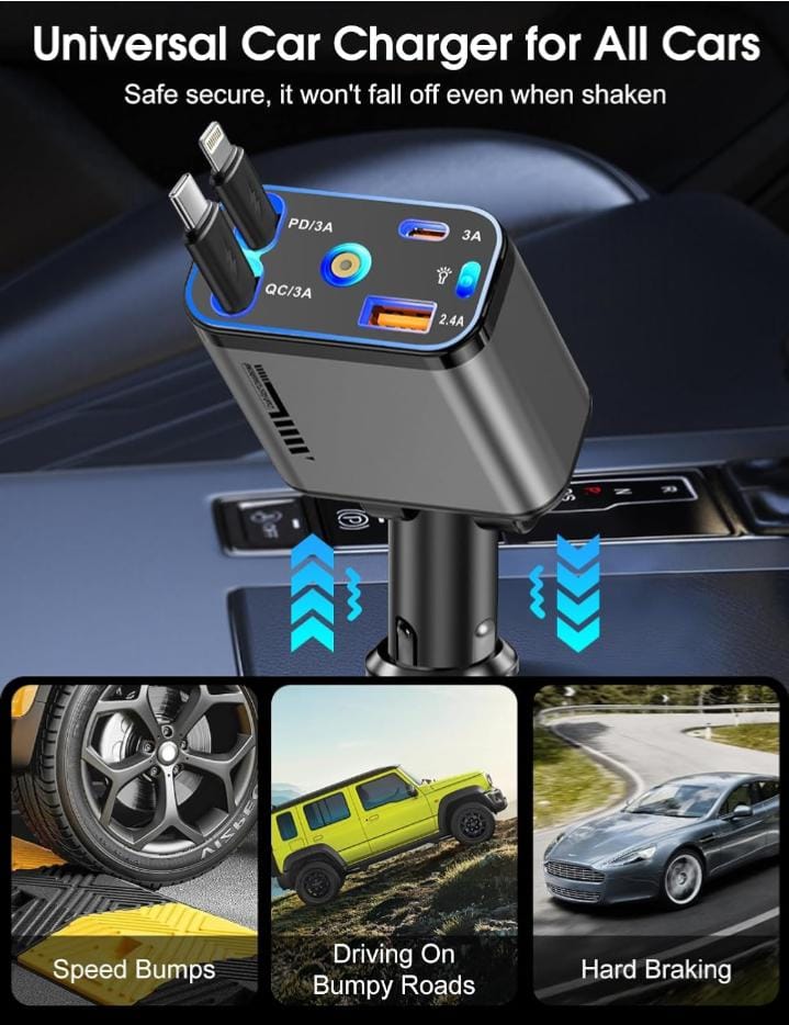 Premium Quality 4 in 1 Retractable Car Charger with Starlight Roof Light