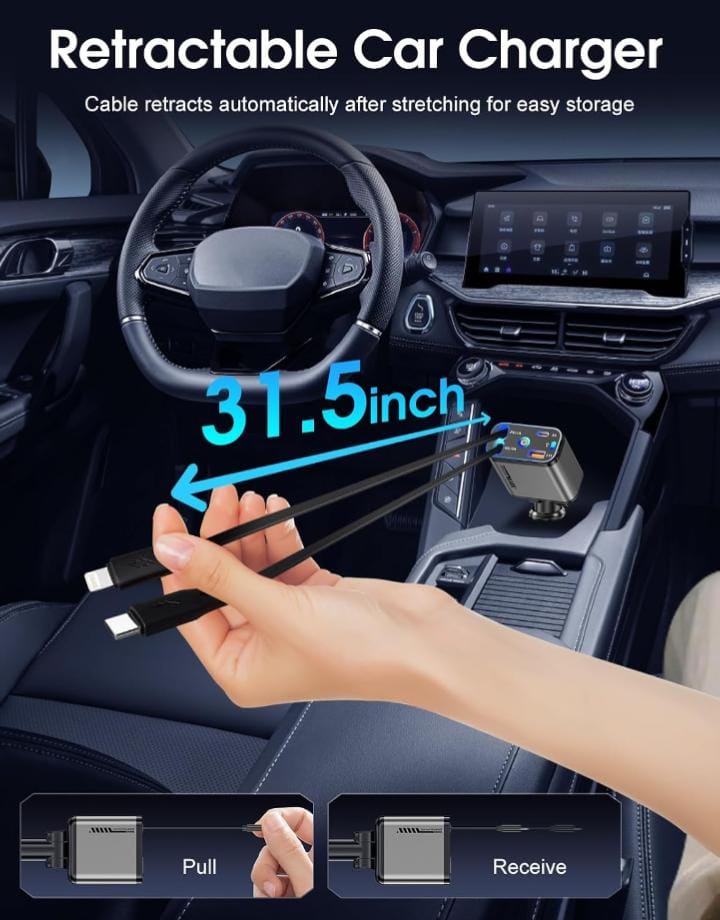 Premium Quality 4 in 1 Retractable Car Charger with Starlight Roof Light