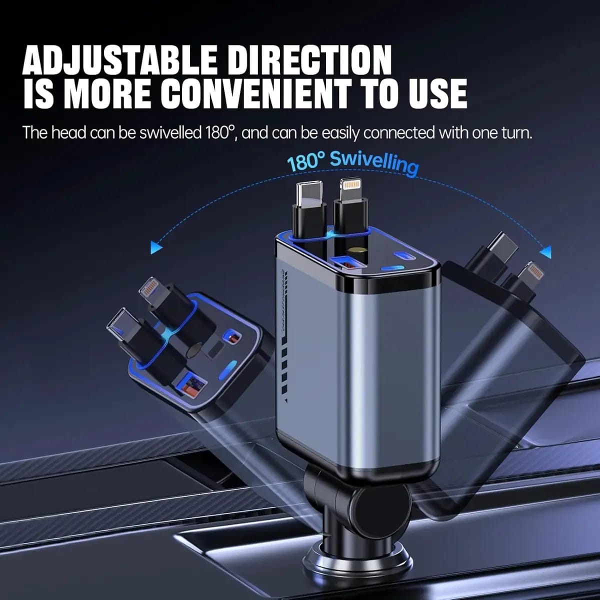Premium Quality 4 in 1 Retractable Car Charger with Starlight Roof Light