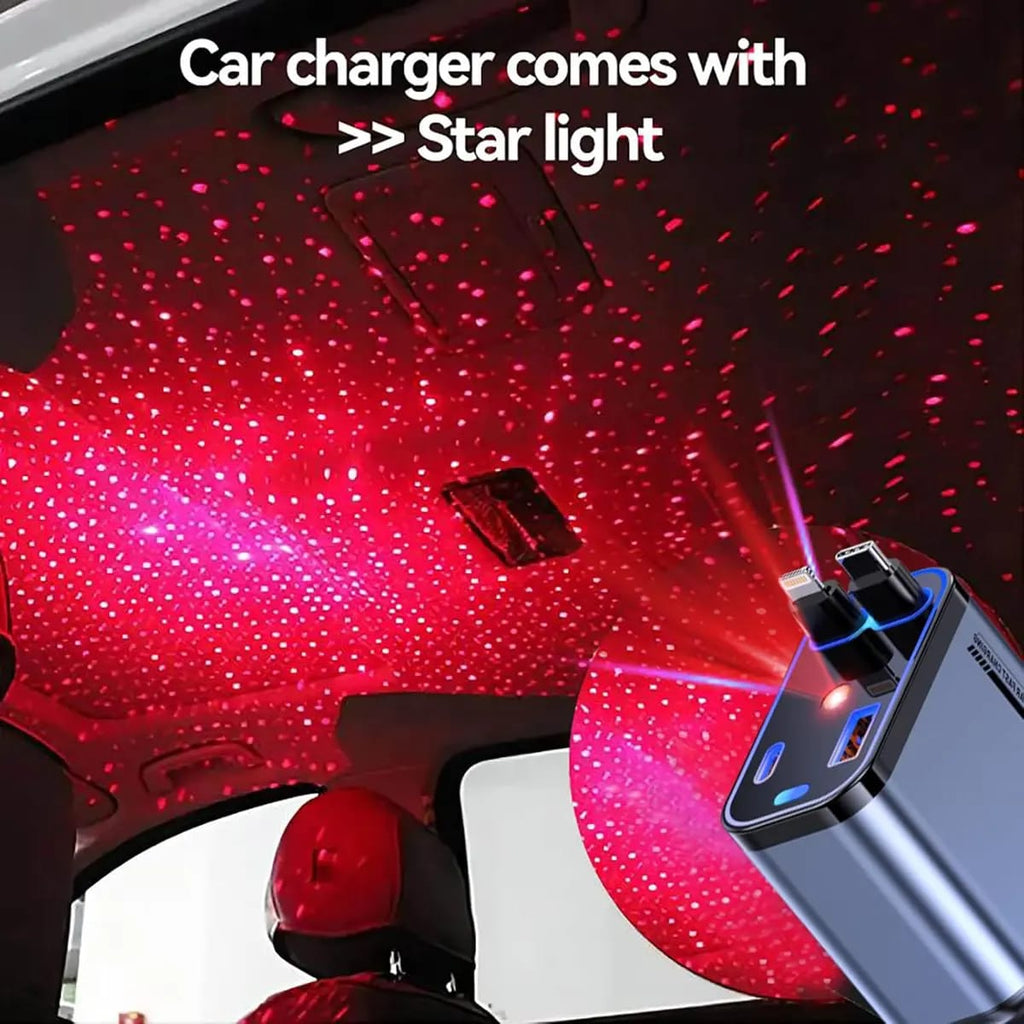 Premium Quality 4 in 1 Retractable Car Charger with Starlight Roof Light