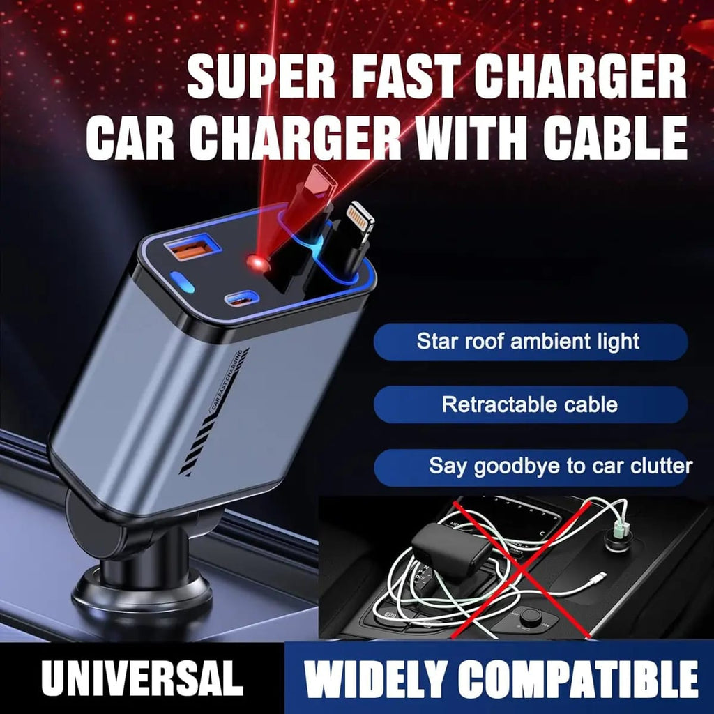 Premium Quality 4 in 1 Retractable Car Charger with Starlight Roof Light
