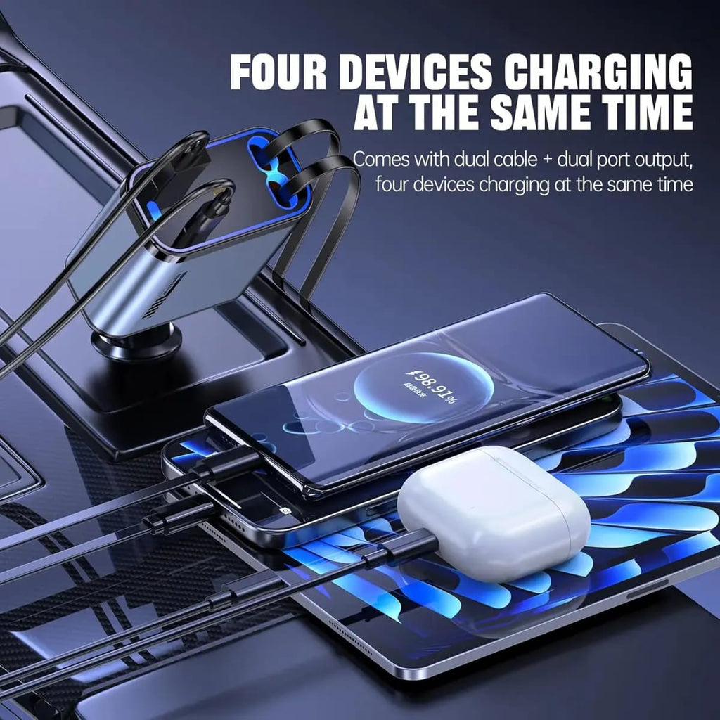 Premium Quality 4 in 1 Retractable Car Charger with Starlight Roof Light