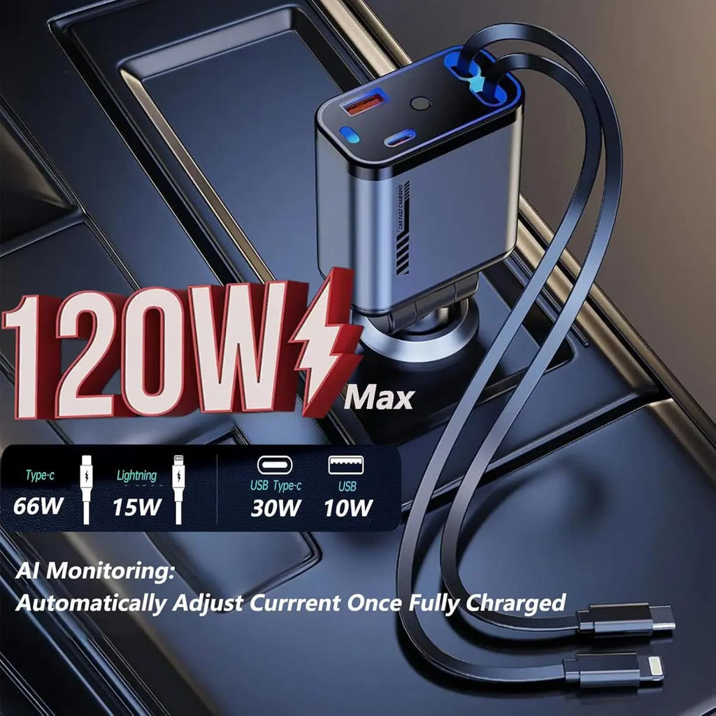 Premium Quality 4 in 1 Retractable Car Charger with Starlight Roof Light
