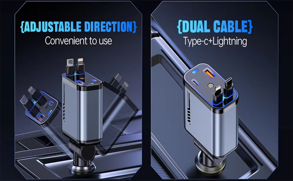 Premium Quality 4 in 1 Retractable Car Charger with Starlight Roof Light