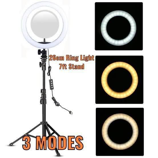 26cm 3modes Ring Light with 7ft Stand (with Box Packing)